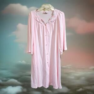 Shadowline Nightgown Womens L Pink Lace Trim Button Front Vintage Romantic NWT